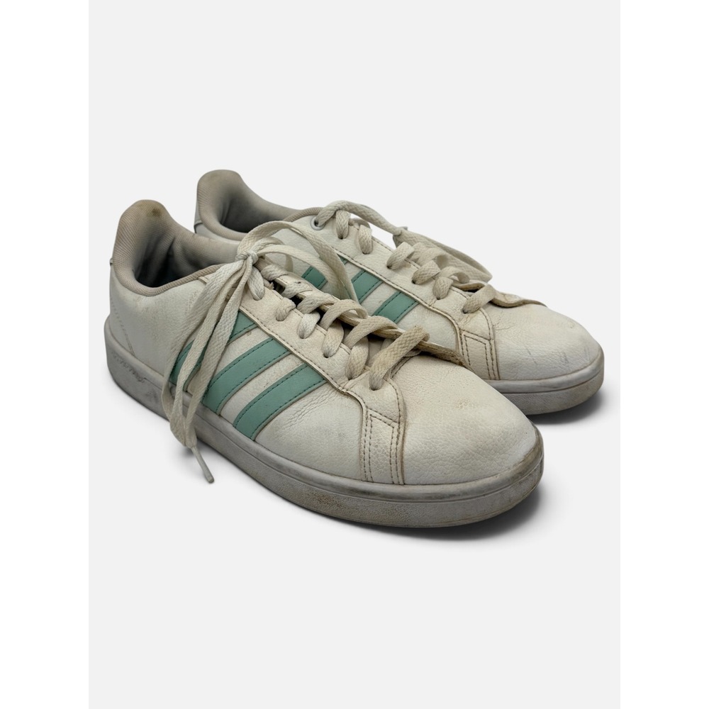 Adidas Grand Court Womens White Mint Green Striped Sneakers F33888 Size 9‎